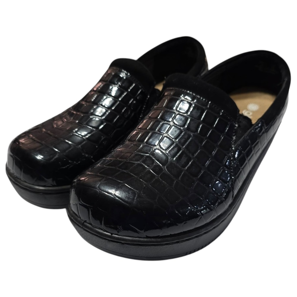 Glolily Jenny JNN-130 Womens 11 M Black Croc Patent Slip On Platform Clogs Shoes